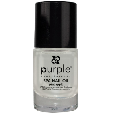 Frasco de óleo para unhas com tampa preta e rótulo com texto