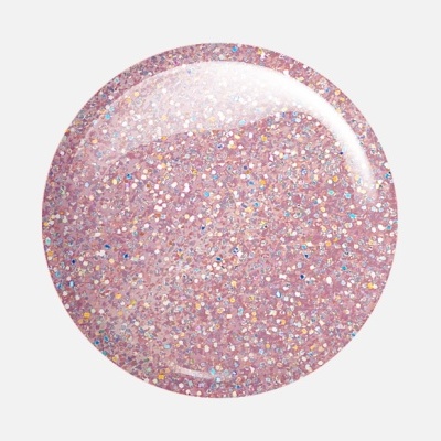 Verniz rosa com brilhos multicoloridos e acabamento brilhante