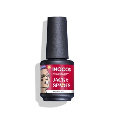Frasco de verniz gel semi-permanente INOCOS JACK OF SPADES cor Imperial Red