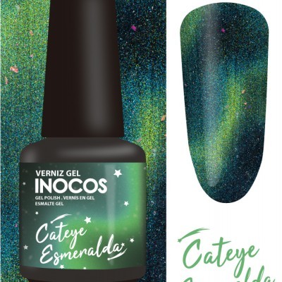 Verniz gel Inocos Cateye Esmeralda efeito brilhante multicolorido