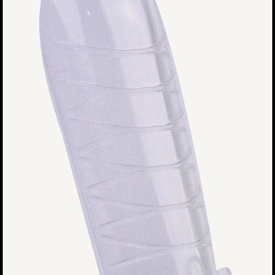 Protetor plástico transparente para ponta dos dedos com textura ondulada.