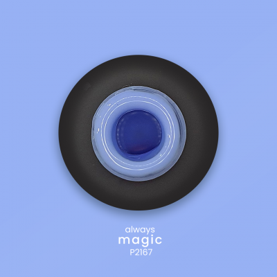 peça plástica circular azul e preto com texto always magic P2167