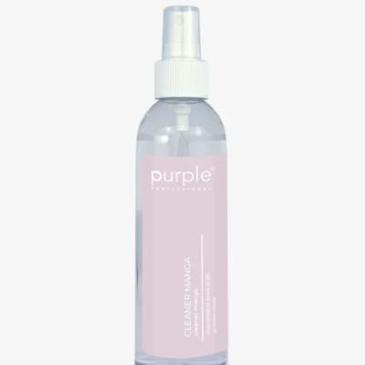 Frasco spray transparente com rótulo rosa claro e tampa branca
