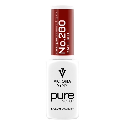 Frasco de verniz de unhas com tampa vermelha e frasco branco com texto preto e branco.