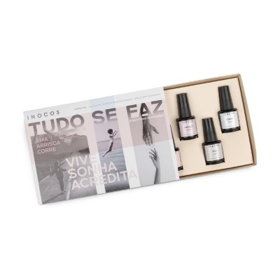 Caixa de verniz gel INOCOS com textos em português e inglês