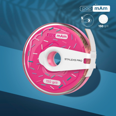 Embalação de lima de unha rosa com padrão colorido e lima branca STALEKS PRO