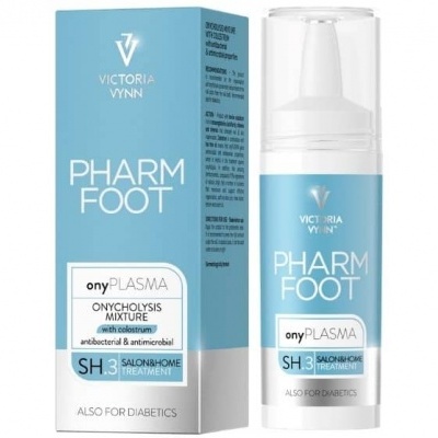 Produto PHARM FOOT da VICTORIA VYNN com embalagem azul e branca, rótulo com texto detalhado.