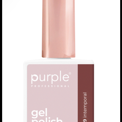 Frasco de verniz gel para unhas rosa com tampa rose gold e texto branco
