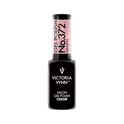 Verniz de gel preto Victoria Vynn com tampa rosa brilhante e texto