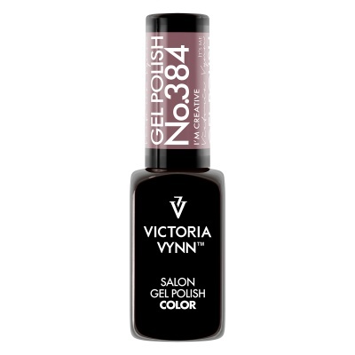 Frasco de verniz gel para unhas Victoria Vynn preto com tampa rosa e texto branco