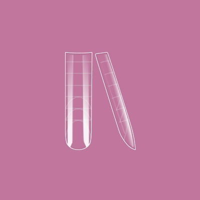 Dois tubos de ensaio transparentes com linhas graduadas sobre fundo rosa
