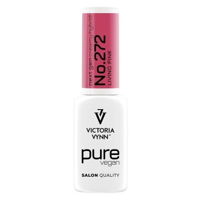 Frasco de verniz de unhas branco com tampa rosa e texto preto VICTORIA VYNN No.272