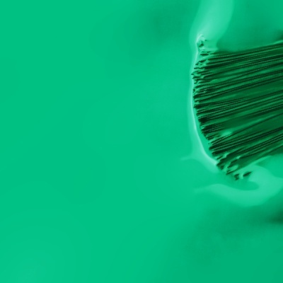 Pincel com cerdas imerso em tinta verde