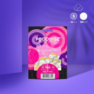 Pacote de discos abrasivos brancos PODODISC 180 grit em fundo roxo