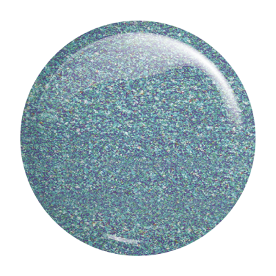 Esmalte glitter holográfico azul em superfície circular lisa