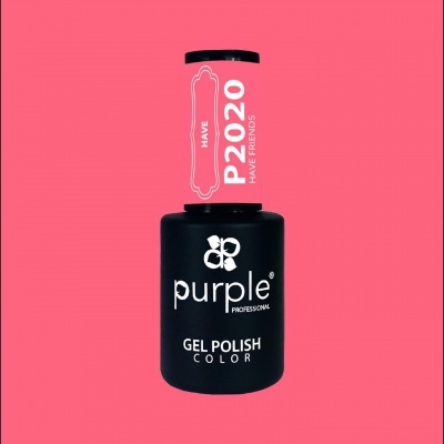 Frasco de verniz gel para unhas Purple Professional preto com tampa rosa em fundo rosa