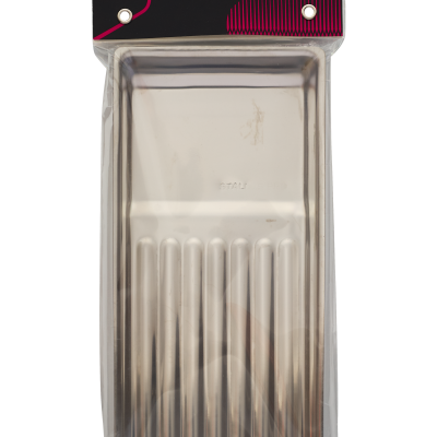 Bandeja metálica para ferramentas Staleks Pro na embalagem transparente com topo preto e rosa