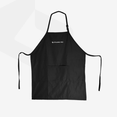 Avental preto com bolso e texto STALIENS PRO branco