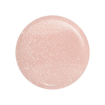 Amostra circular de verniz rosa claro com brilhos