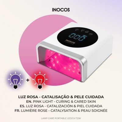 Lâmpada de cura para unhas INOCOS com luz LED rosa e mostrador digital