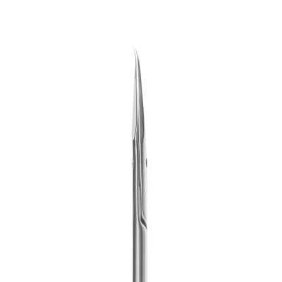 Agulha metálica fina prateada sobre fundo branco