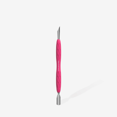 Ferramenta de manicure com cabo rosa e lâmina metálica