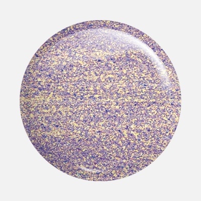 Esmalte de unhas roxo com brilhos dourados em forma circular