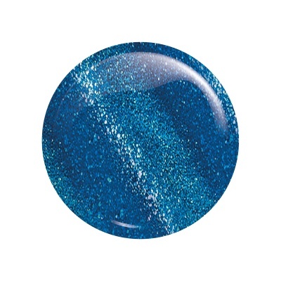 Amostra circular de verniz azul com glitter prateado