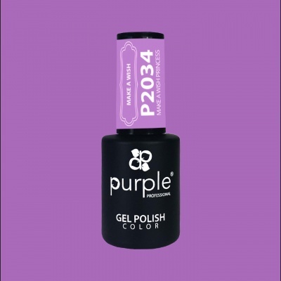 Frasco de verniz de unhas roxo da marca Purple Professional com texto no frasco e tampo