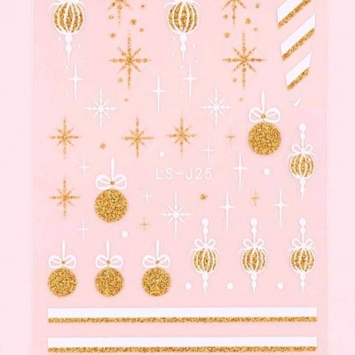 Adesivos decorativos dourados e brancos com tema natalício em fundo rosa