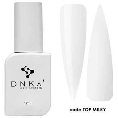 Frasco de verniz de unhas branco DNKA' com duas amostras de cor branca.