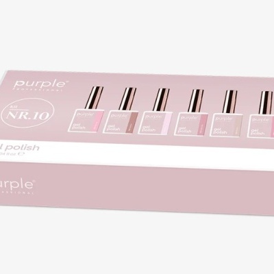 Caixa rosa de verniz gel para unhas Purple Professional kit NR.10 com seis frascos