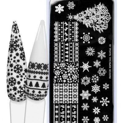 Conjunto de decoração para unhas com padrões natalícios em preto e branco