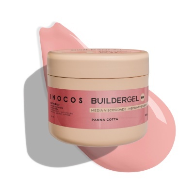 Frasco rosa claro de gel para unhas INOCOS Buildergel MV com rótulo cor-de-rosa