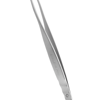 Pinça de metal inoxidável com ponta inclinada fina e texto gravado