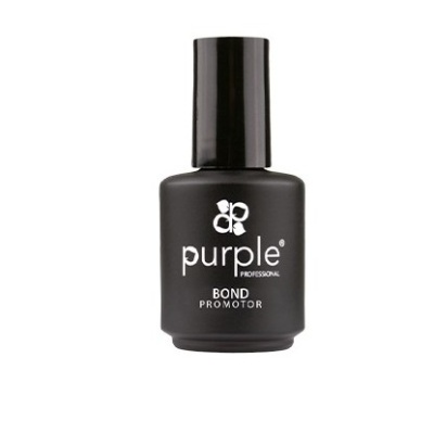Frasco preto de verniz 'purple professional BOND PROMOTOR' com tampa preta