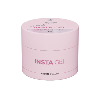 Frasco cilíndrico rosa de gel para unhas com texto impresso