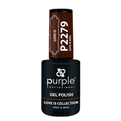 Frasco de esmalte em gel preto com tampa castanha da Purple Professional