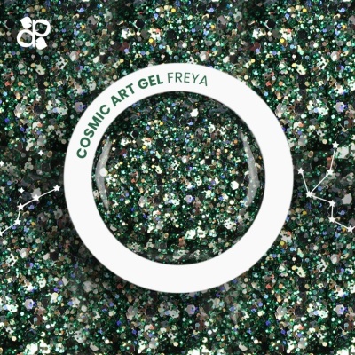 Frasco de gel cosmético com glitter multicolorido verde e prateado