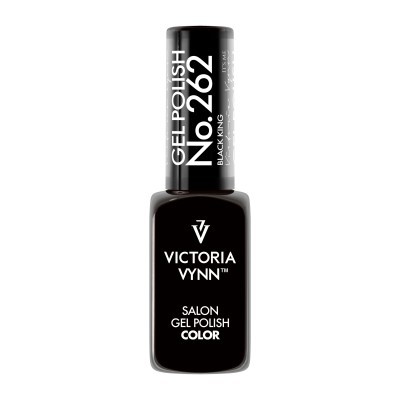 Frasco de verniz de unhas preto Victoria Vynn com texto branco