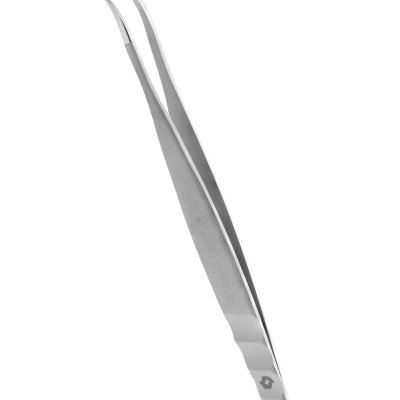 Pinça metálica prateada com pontas curvas finas e texto TIP-1704.