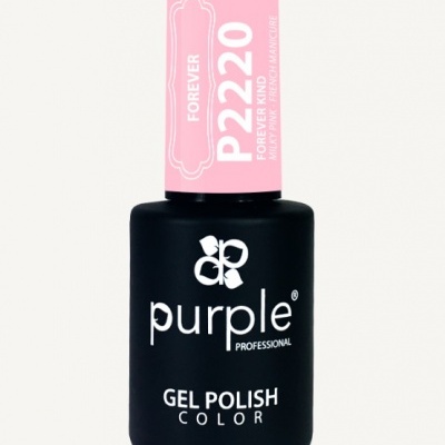 Frasco de verniz gel para unhas Purple Professional preto com tampa rosa e texto branco.