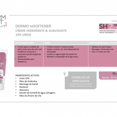 Embalagem do creme hidratante Dermo Resoftener Pharm Foot, 75 ml, com texto em português