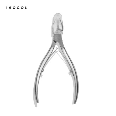 Alicate de cutículas metálico prateado com tampa plástica transparente