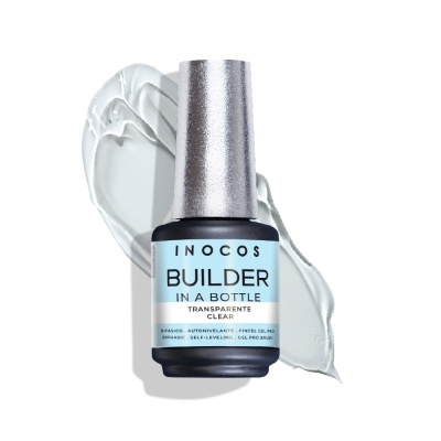 Frasco de verniz para unhas INOCOS Builder in a Bottle transparente com tampa prateada