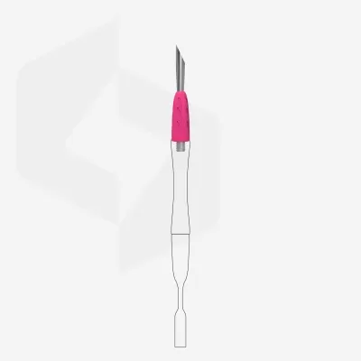 Instrumento de precisão com lâmina e cabo branco com secção rosada