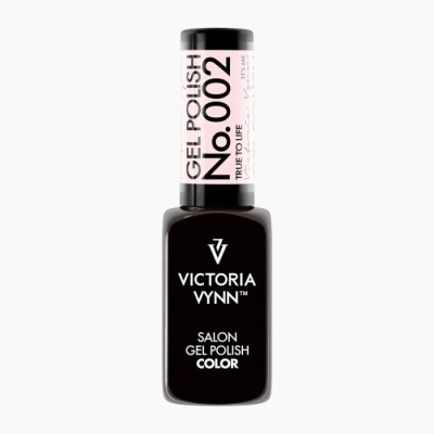 Frasco de verniz gel preto Victoria Vynn com tampa e etiqueta rosa clara