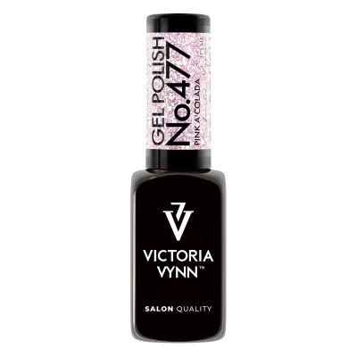 Frasco de verniz gel preto VICTORIA VYNN com rótulo rosa brilhante e texto visível.