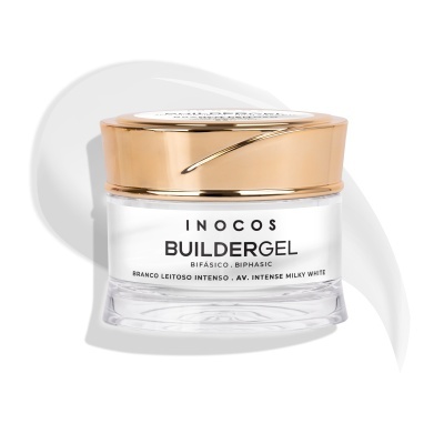 Frasco transparente com tampa dourada e rótulo branco com texto preto