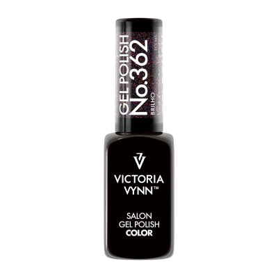 Frasco de verniz gel preto Victoria Vynn com texto branco